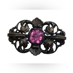 Antique Victorian Paste Brooch Gothic Revival Dark Patina Metal